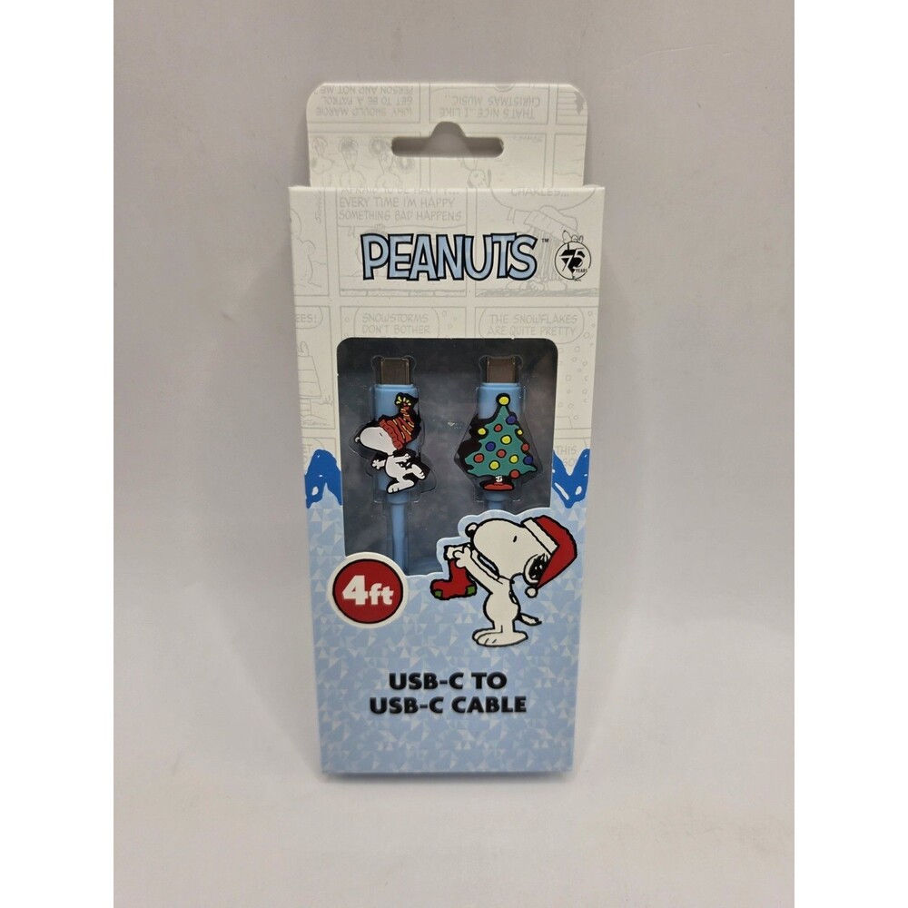 Peanuts Snoopy Skate Christmas Tree USB-C to USB-C Cable 4ft Charging Data NEW